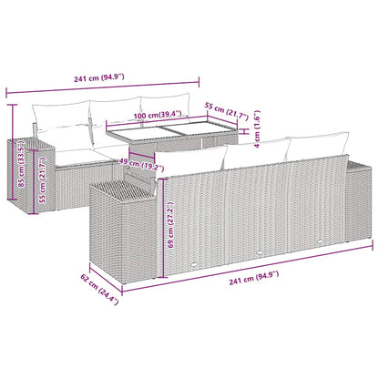 7-delige Loungeset met kussens poly rattan bruin