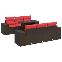7-delige Loungeset met kussens poly rattan acacia bruin