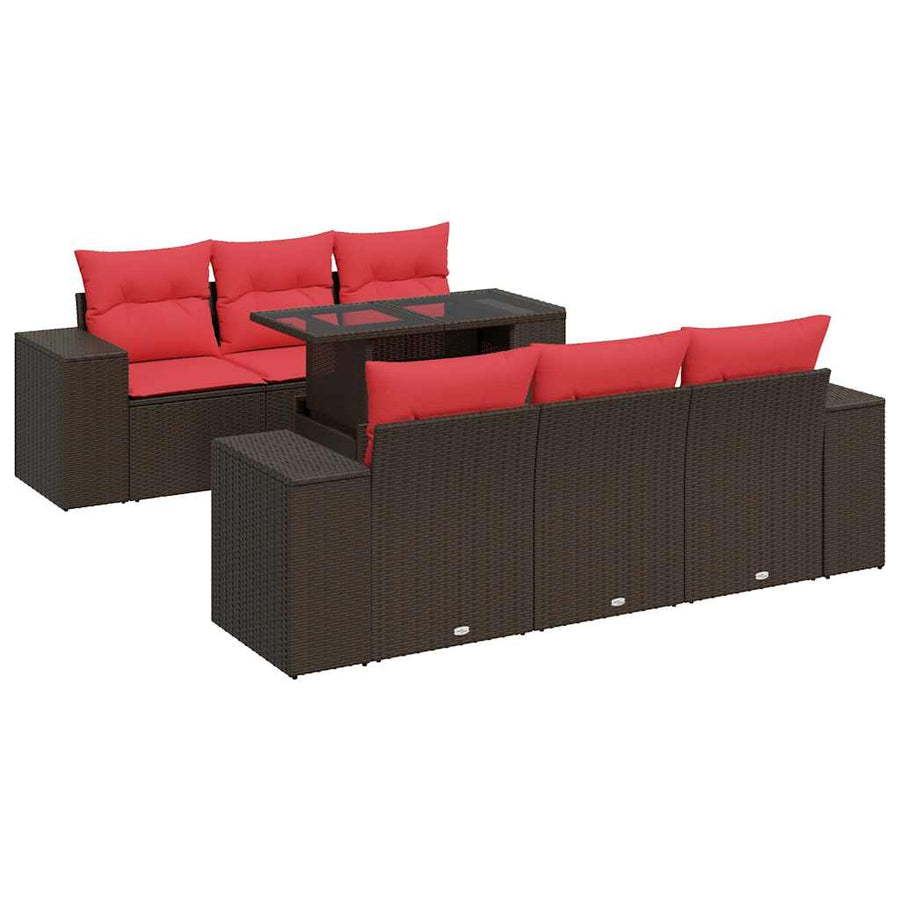 7-delige Loungeset met kussens poly rattan acacia bruin