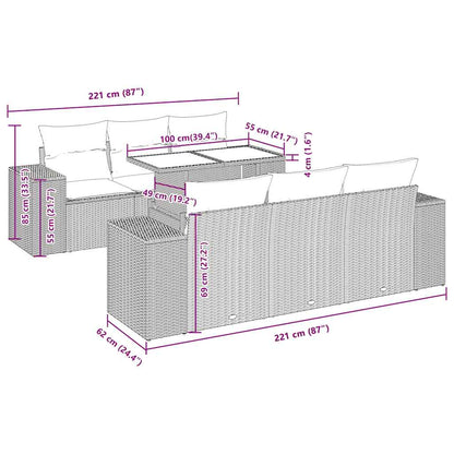7-delige Loungeset met kussens poly rattan acacia bruin