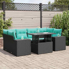 7-piece Lounge Set with Cushions Poly Rattan Acacia Black
