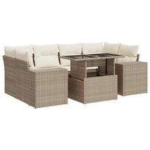 7-delige Loungeset met kussens poly rattan beige