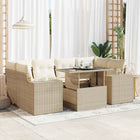 7-delige Loungeset met kussens poly rattan beige