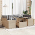 7-delige Loungeset met kussens poly rattan beige