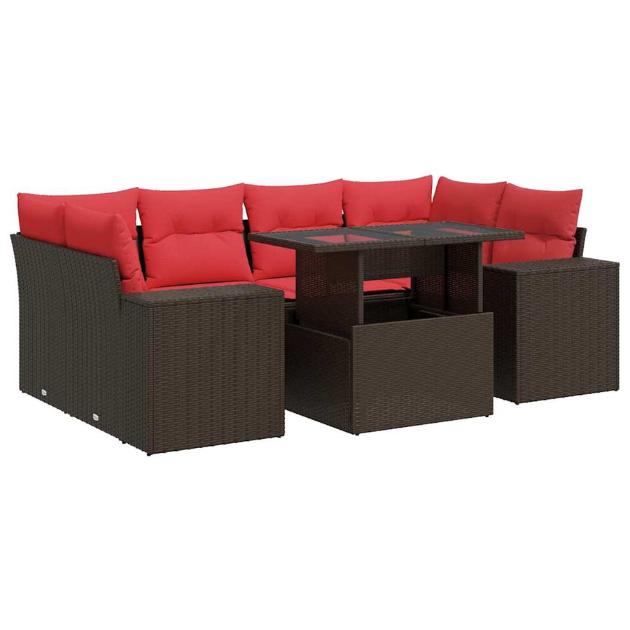 7-delige Loungeset met kussens poly rattan acacia bruin