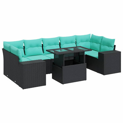 8-delige Loungeset met kussens poly rattan acacia zwart