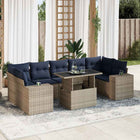8-piece lounge set with cushions poly rattan acacia grey