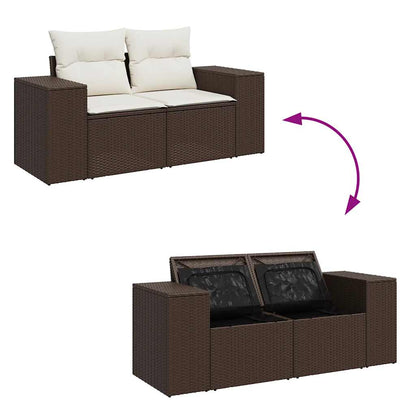 8-delige Loungeset met kussens poly rattan bruin