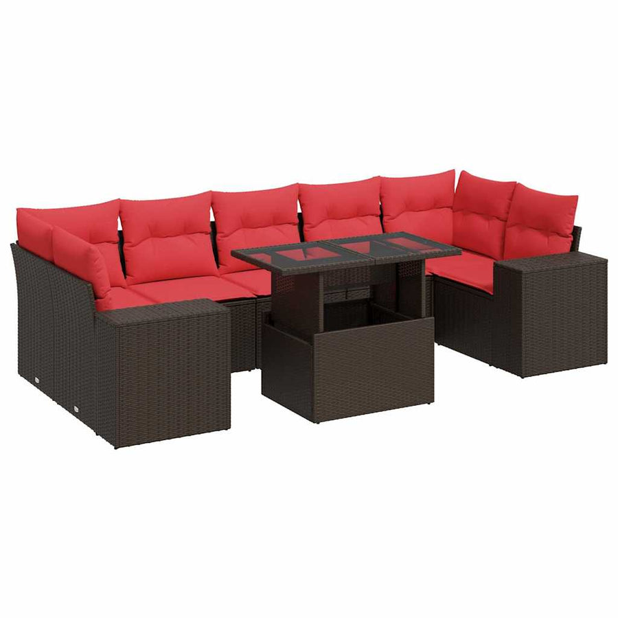 8-delige Loungeset met kussens poly rattan acacia bruin