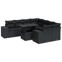 9-delige Loungeset met kussens poly rattan zwart