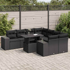 9-delige Loungeset met kussens poly rattan zwart