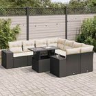 9-delige Loungeset met kussens poly rattan zwart