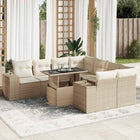 9-delige Loungeset met kussens poly rattan beige