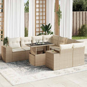 Loungeset poly rattan 9-delig beige