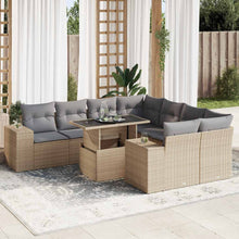 9-delige Loungeset met kussens poly rattan beige