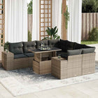 9-delige Loungeset met kussens poly rattan grijs