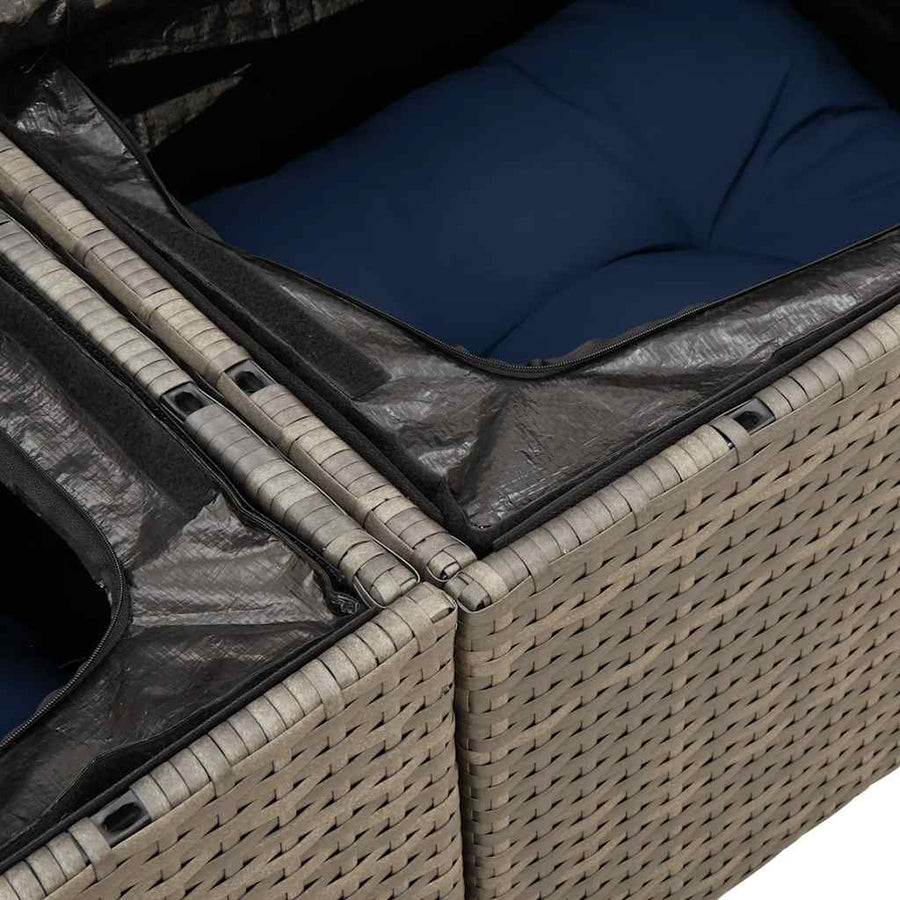9-delige Loungeset met kussens poly rattan acacia grijs