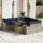 9-piece Lounge Set with cushions poly rattan acacia grey