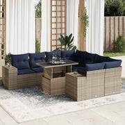 Loungeset 9-delig poly rattan acacia grijs