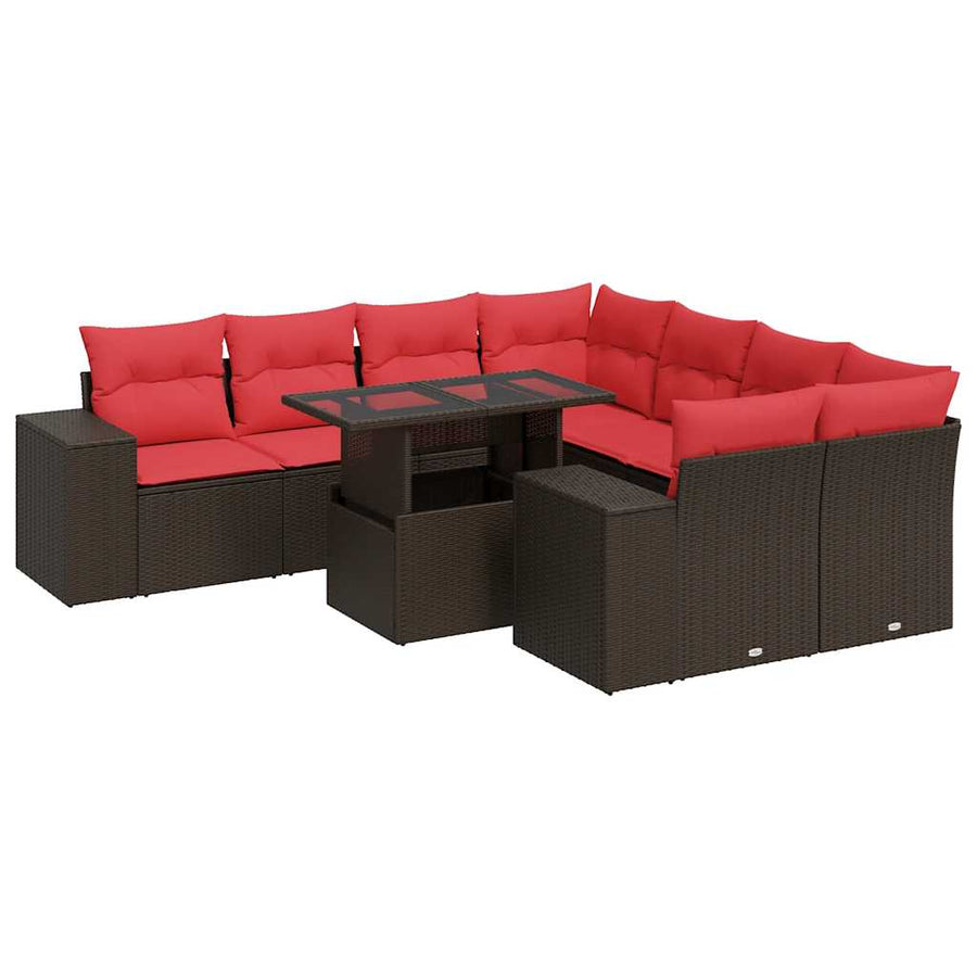 9-delige Loungeset met kussens poly rattan acacia bruin