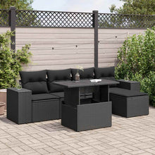 6-delige Loungeset met kussens poly rattan zwart