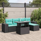 6-piece Lounge Set with cushions poly rattan acacia black