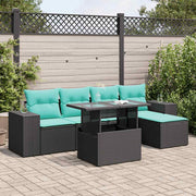 6-piece Lounge Set with cushions poly rattan acacia black