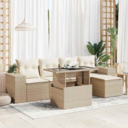 Loungeset poly rattan 6-delig beige