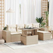 6-delige Loungeset met kussens poly rattan beige