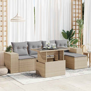 Loungeset 6-delig poly rattan beige