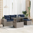 6-Piece Lounge Set with Cushions Poly Rattan Acacia Grey