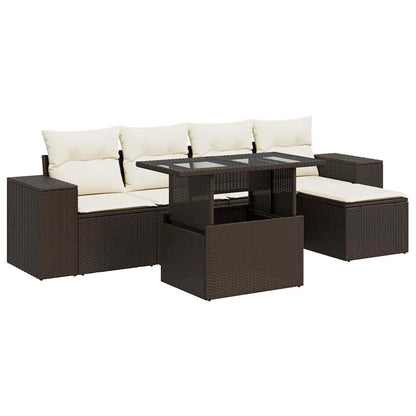 6-delige Loungeset met kussens poly rattan bruin