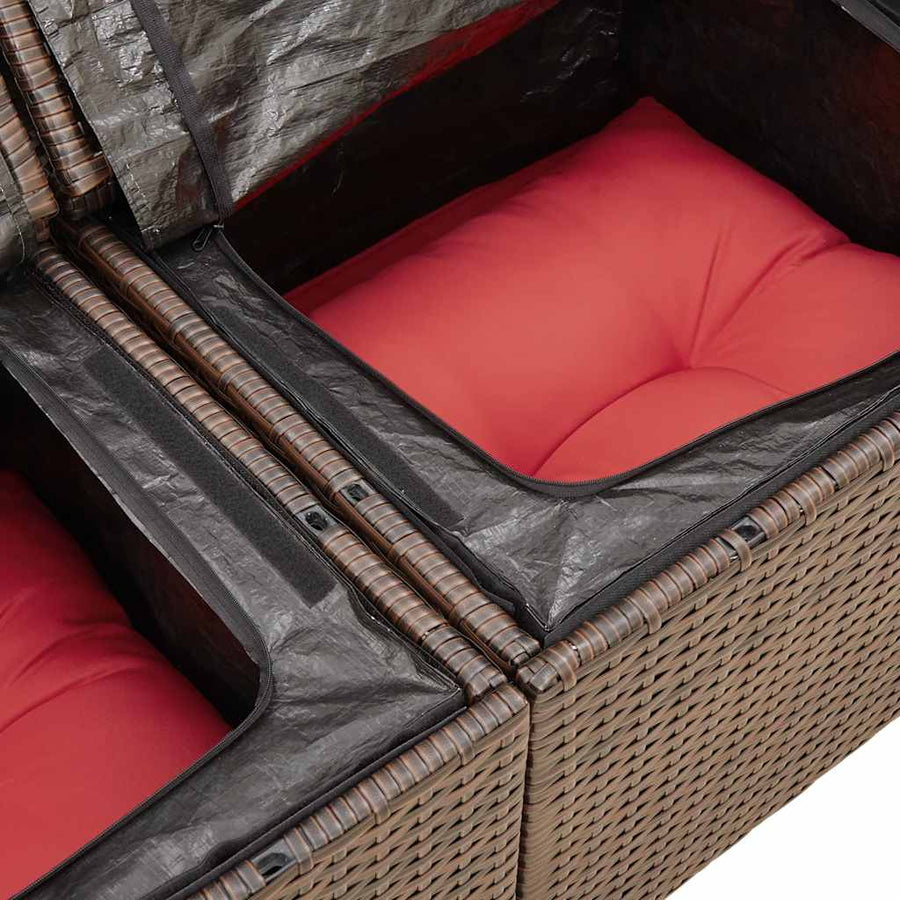 6-delige Loungeset met kussens poly rattan acacia bruin