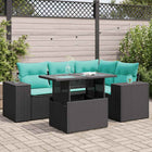 5-piece Lounge Set with Cushions Poly Rattan Acacia Black