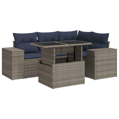 6-delige Loungeset met kussens poly rattan acacia grijs