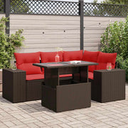 Loungeset 5-delig poly rattan acacia bruin