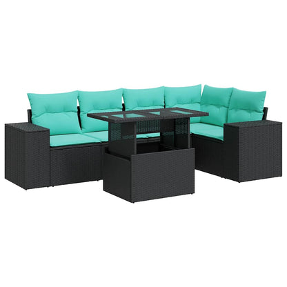 6-delige Loungeset met kussens poly rattan acacia zwart