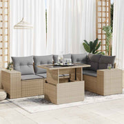 6-piece Lounge Set with cushions poly rattan beige