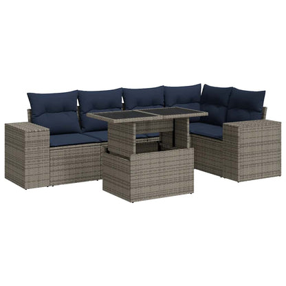 6-delige Loungeset met kussens poly rattan acacia zwart