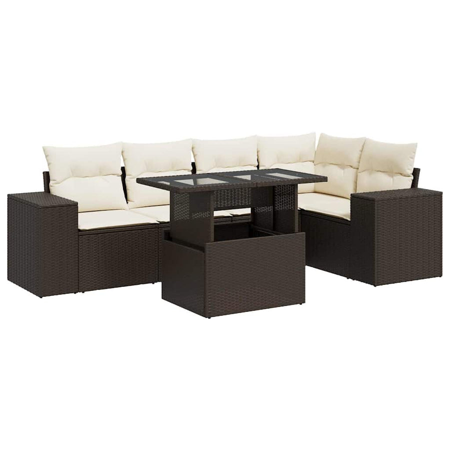 6-delige Loungeset met kussens poly rattan bruin