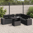 7-delige Loungeset met kussens poly rattan zwart