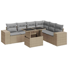 7-delige Loungeset met kussens poly rattan beige