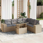 7-delige Loungeset met kussens poly rattan beige