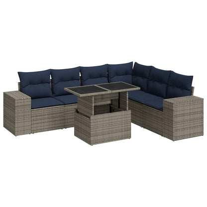 14-delige Loungeset met kussens poly rattan acacia grijs