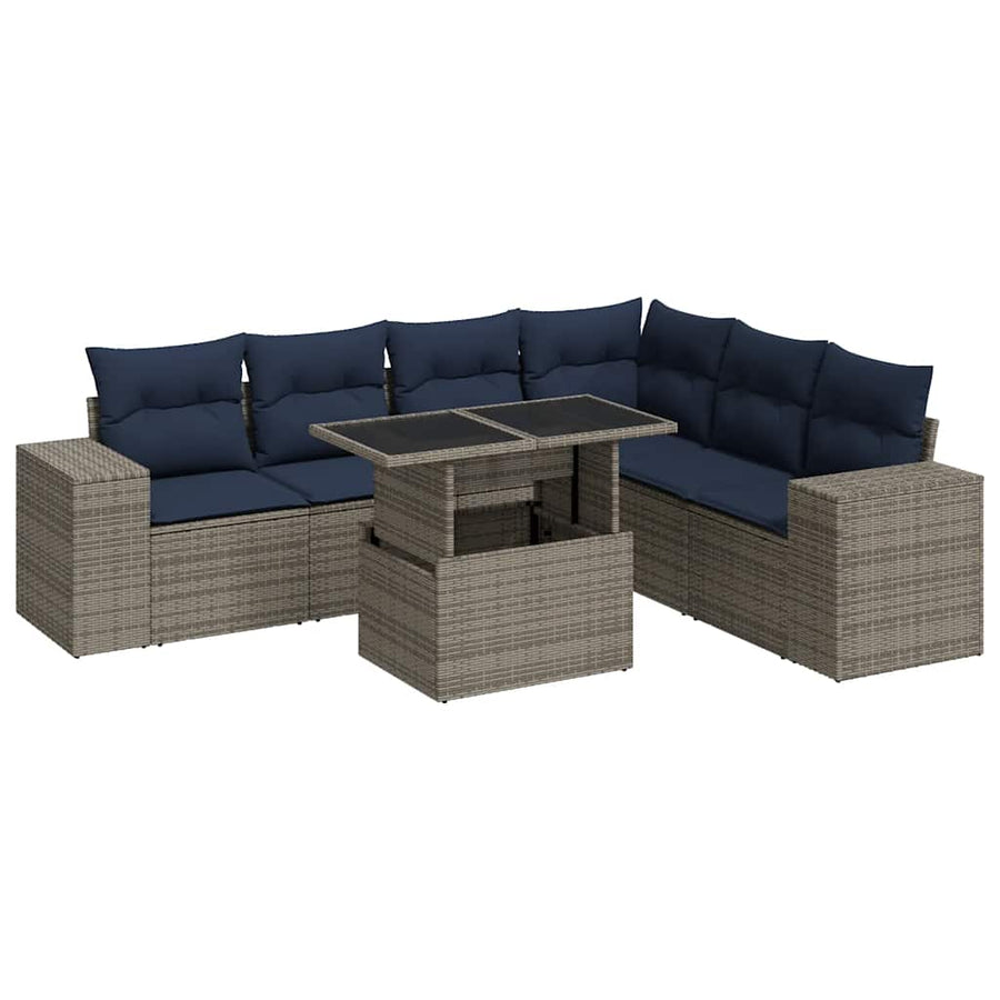 14-delige Loungeset met kussens poly rattan acacia grijs