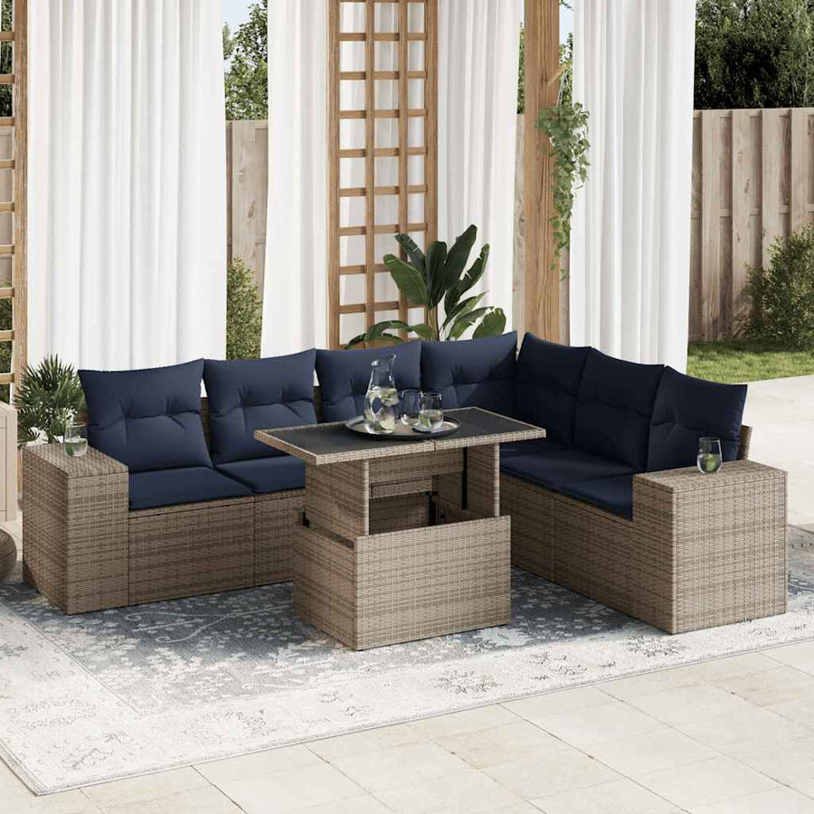 14-delige Loungeset met kussens poly rattan acacia grijs