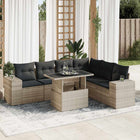 7-delige Loungeset met kussens poly rattan lichtgrijs