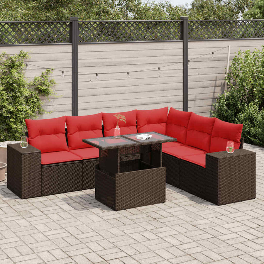 14-delige Loungeset met kussens poly rattan acacia bruin