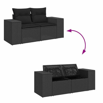 9-delige Loungeset met kussens poly rattan zwart