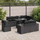 9-delige Loungeset met kussens poly rattan zwart